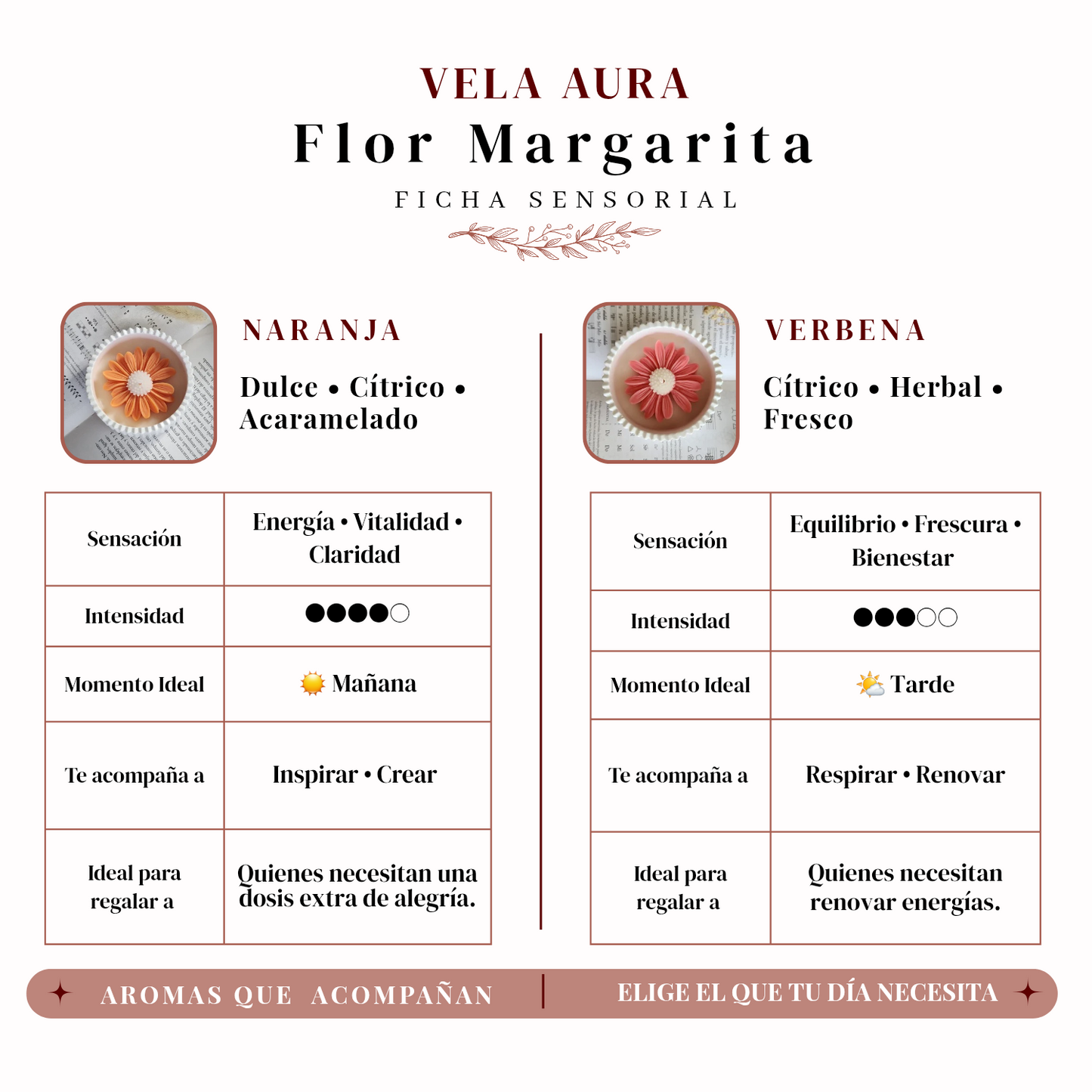 Velas Margaritas | Aromas naranja o verbena | 60 grs