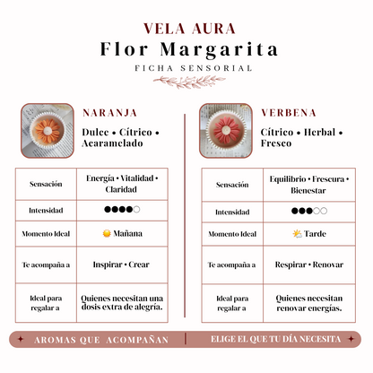 Velas Margaritas | Aromas naranja o verbena | 60 grs