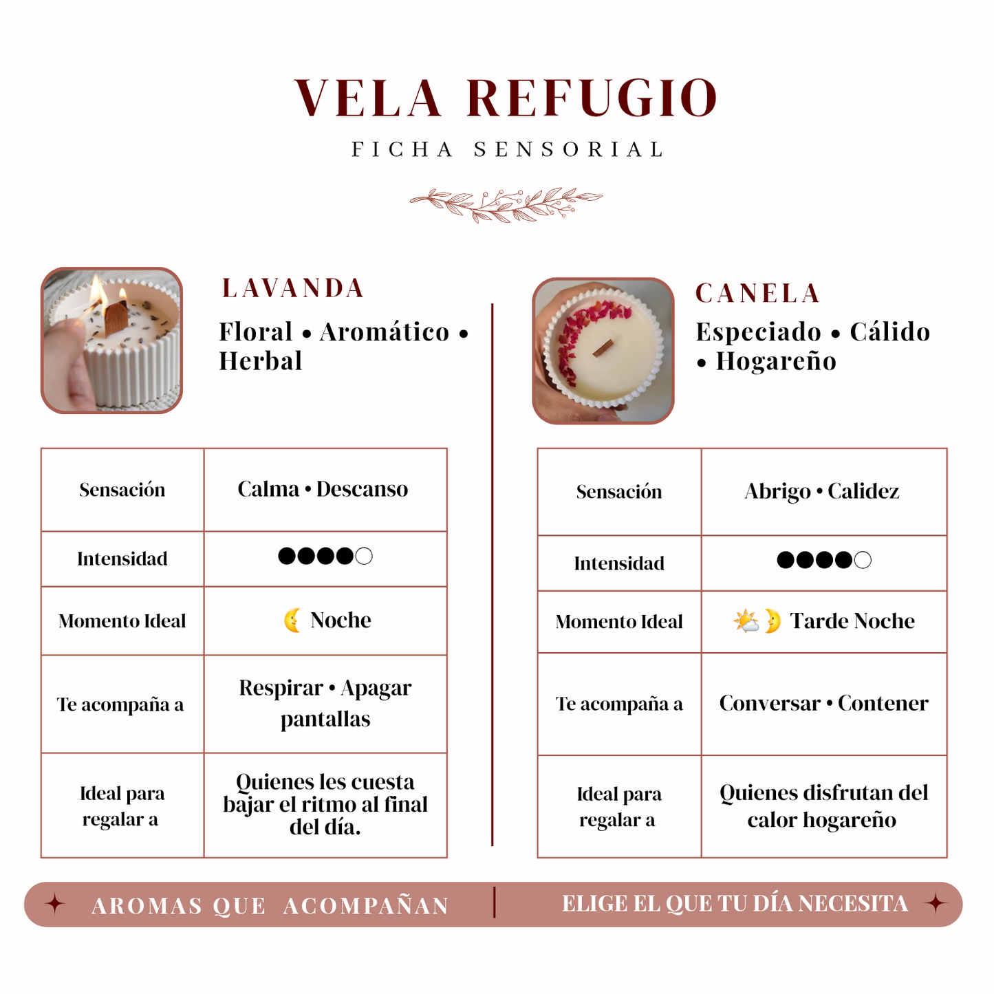 Vela Refugio | Aroma Canela o Lavanda | 70 grs