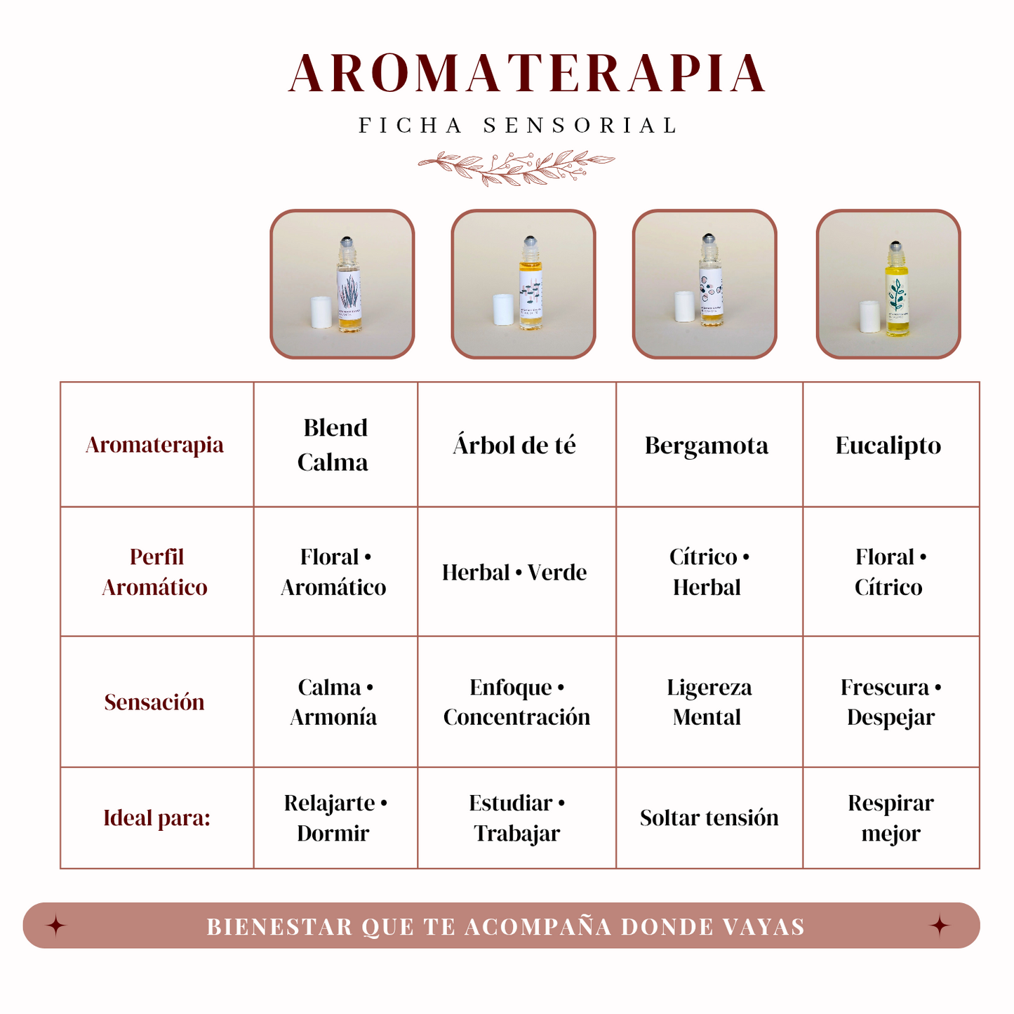 Kit aromaterapias en roll on | 4 variedades |Cuidado completo
